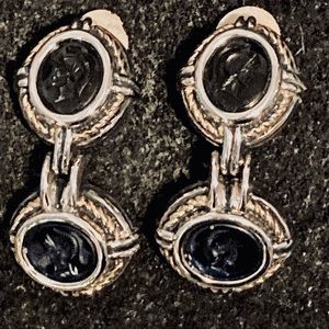 TJ Gladiator etched stone, clip earrings